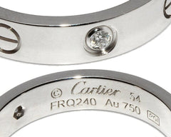 Cartier 1P Diamond Mini /Wedding 18Kt White Gold Love Ring #54/ US 7
