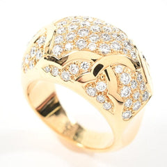 CHANEL Diamond Paved Camelia Domed 18KT Uellow Gold Ring Size #53/ 6