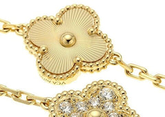 Van Cleef & Arpels Diamond-Paved Guilloche Vintage Alhambra 18Kt Gold Bracelet