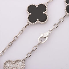Van Cleef & Arpels Diamond & Onyx Vintage Alhambra 20 Motif 18KT White Gold Necklace