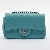 CHANEL Teal Blue Quilted Lambskin Leather Mini Bag
