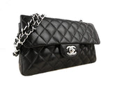 CHANEL Black Quilted Lambskin 23 Silver Hardware Double Flap Bag