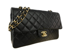CHANEL Black Lambskin 25 Double Flap Gold Hardware Bag