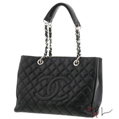 CHANEL Black Caviar Silver Hardware GST Grand Shopper Tote