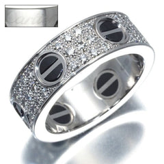 Cartier Diamond Paved Black Ceramic Love Ring #52/ US 6
