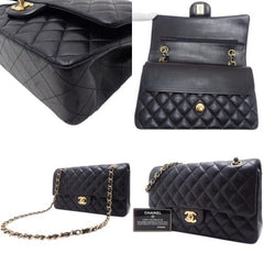 CHANEL Black Quilted Lambskin Double Flap 25 Shoulder Handbag