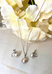 Tasaki Mabe Pearl 925 Sterling Silver Necklace & Earring Set
