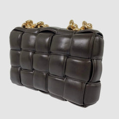Bottega Veneta Chain Cassette Padded Interacciato Black Leather Gold Hardware Bag