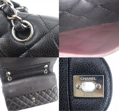 CHANEL Black Caviar Leather Silver Hardware 25 Double Flap Handbag