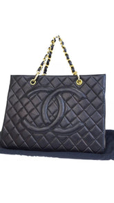Auth CHANEL Grand Shopper Tote (GST) Black Lambskin Leather Handbag