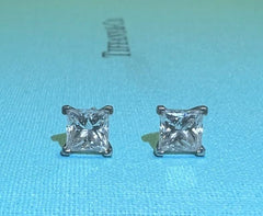 Tiffany & Co. .78ct Diamond Princess Platinum Ear Studs