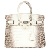Hermes 25 Himalayan Niloticus Crocodile Skin Leather Birkin Bag