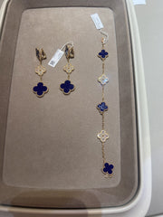 Van Cleef & Arpels Limited Edition Vendome Paris Diamond Blue Porcelain Alhambra Earrings