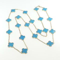 Van Cleef & Arpels Turquoise 18KT Yellow Gold Vintage Alhambra 20-Motif Necklace
