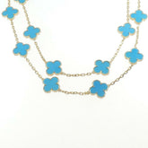 Van Cleef & Arpels Turquoise 18KT Yellow Gold Vintage Alhambra 20-Motif Necklace