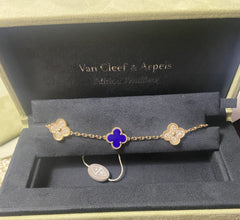 Van Cleef & Arpels Vintage Alhambra Diamond Sevres Porcelain 18KT Yellow Gold Bracelet