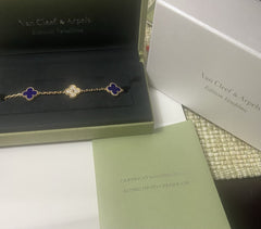 Van Cleef & Arpels Vintage Alhambra Diamond Sevres Porcelain 18KT Yellow Gold Bracelet