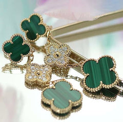 Van Cleef & Arpels Diamond Malachite Vintage Alhambra 3- Tiered Earrings