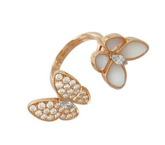 Van Cleef & Arpels Diamond Two Butterfly Rose Gold Ring