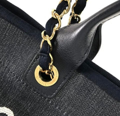 CHANEL Denim & Leather Deauville GM Tote Handbag