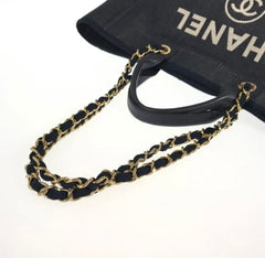 CHANEL Denim & Leather Deauville GM Tote Handbag