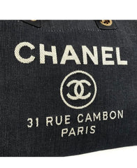 CHANEL Denim & Leather Deauville GM Tote Handbag