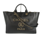 CHANEL Caviar Gold Hardware Studded Deauville GM Tote Handbag