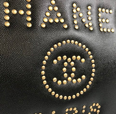 CHANEL Caviar Gold Hardware Studded Deauville GM Tote Handbag