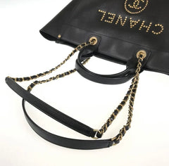 CHANEL Caviar Gold Hardware Studded Deauville GM Tote Handbag