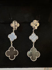 Van Cleef & Arpels Chalcedony, Mother of Pearl 3-Tier Magic Alhambra White Gold Earrings