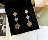 Van Cleef & Arpels Chalcedony, Mother of Pearl 3-Tier Magic Alhambra White Gold Earrings