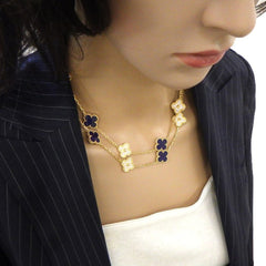 Rare Van Cleef & Arpels Paris Vendome Vintage Alhambra Diamond Blue Porcelain Necklace