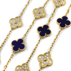 Rare Van Cleef & Arpels Paris Vendome Vintage Alhambra Diamond Blue Porcelain Necklace