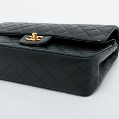 CHANEL Vintage Black Lambskin Leather Medium Double Flap w/ 24KT Gold Hardware