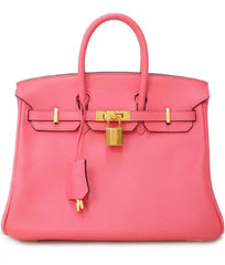Hermes 25 Rose Azalee Veau Swift Leather Birkin Bag