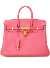 Hermes 25 Rose Azalee Veau Swift Leather Birkin Bag