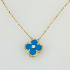 Van Cleef & Arpels Diamond Vendome Blue Sevres Porcelain Vintage Alhambra Necklace