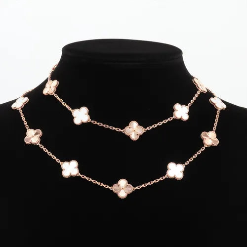 Van Cleef & Arpels Limited Edition Guilloche & Mother of Pearl 20 Vintage Alhambra Necklace