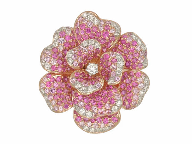 Sabrina Marie Fluer de Elegante 18KT Gold & Diamond & Sapphires Flower Motif Ring
