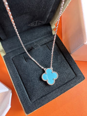 Van Cleef Arpels Turquoise Vintage Alhambra Pendant Necklace, White Gold