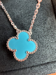 Van Cleef Arpels Turquoise Vintage Alhambra Pendant Necklace, White Gold