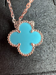 Van Cleef Arpels Turquoise Vintage Alhambra Pendant Necklace, White Gold