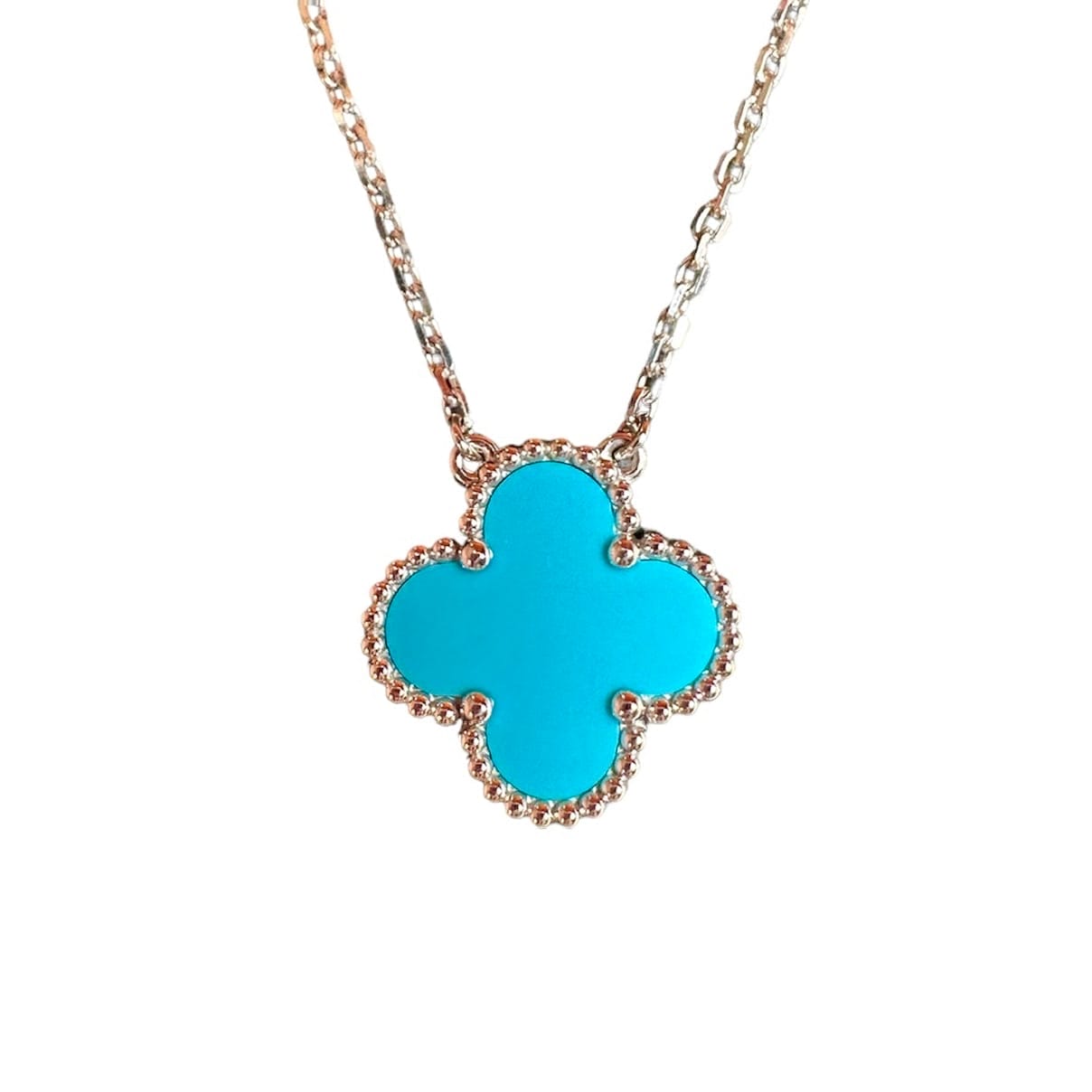 Van Cleef Arpels Turquoise Vintage Alhambra Pendant Necklace, White Gold