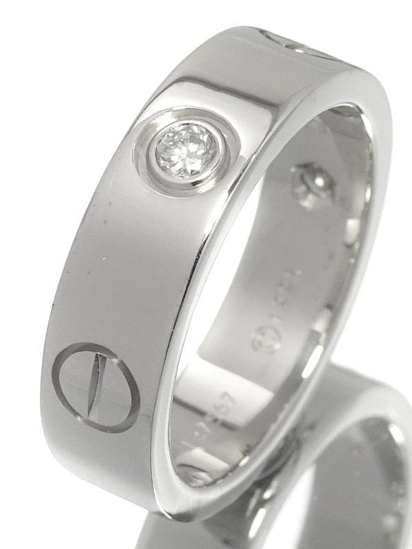 Cartier 3P Half Diamond 18KT Whitw Gold Love Ring #53/ US 6.25