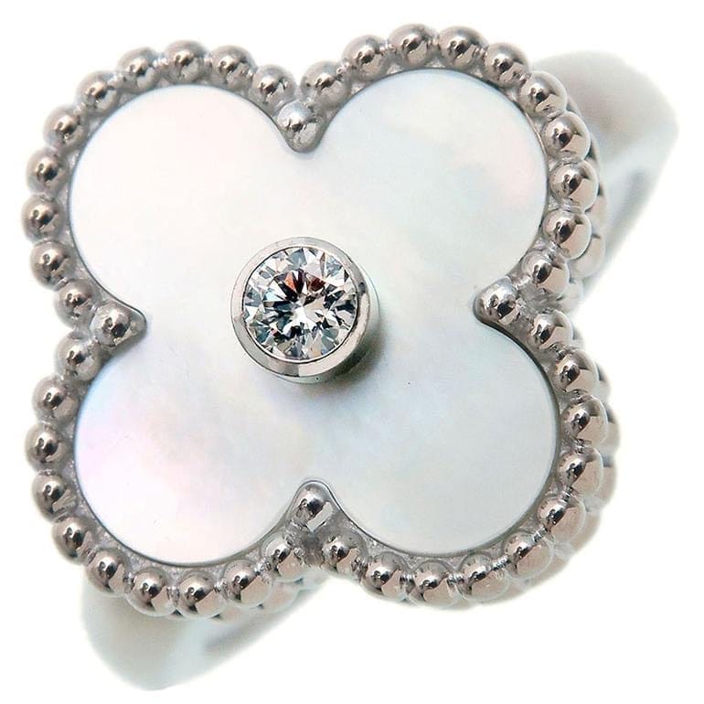 Van Cleef & Arpels Diamond Mother of Pearl Alhambra Ring Size 51/ US 5.5