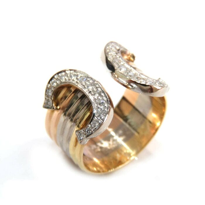 Cartier Diamond 2C Wide 18KT Trinity Tri-Gold Ring #51/ US 5.5