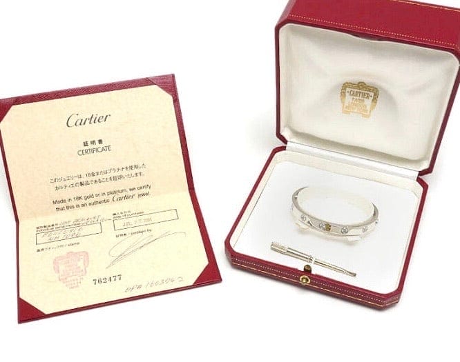 Cartier 10P Diamond 18KT White Gold Love Bracelet Size 16