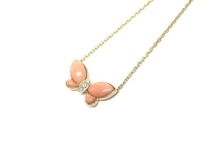Van Cleef & Arpels Coral Diamond Papillon Butterfly Lucky Pendant Necklace