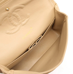 CHANEL Beige Lambskin Leather 24KT Gold Hardware Double Flap Bag