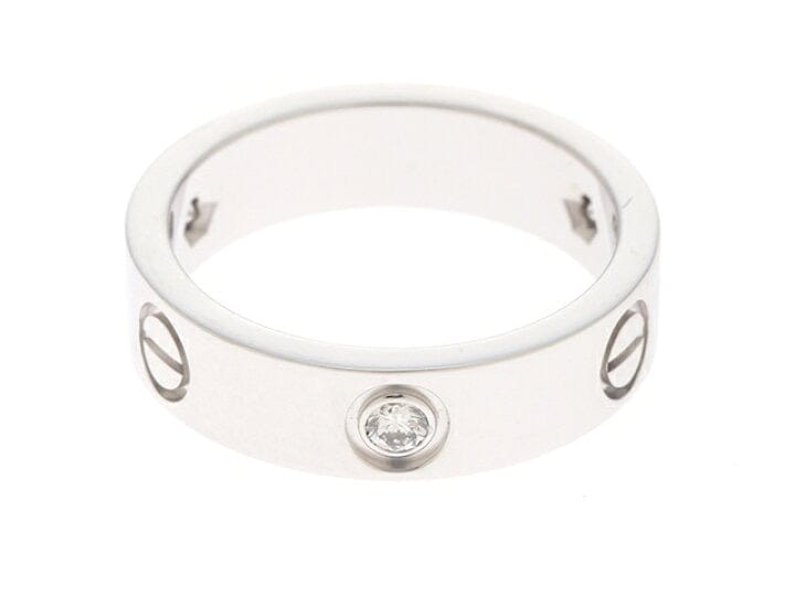 Cartier 3P Half Diamond 18KT White Love Ring Size 57/ 8